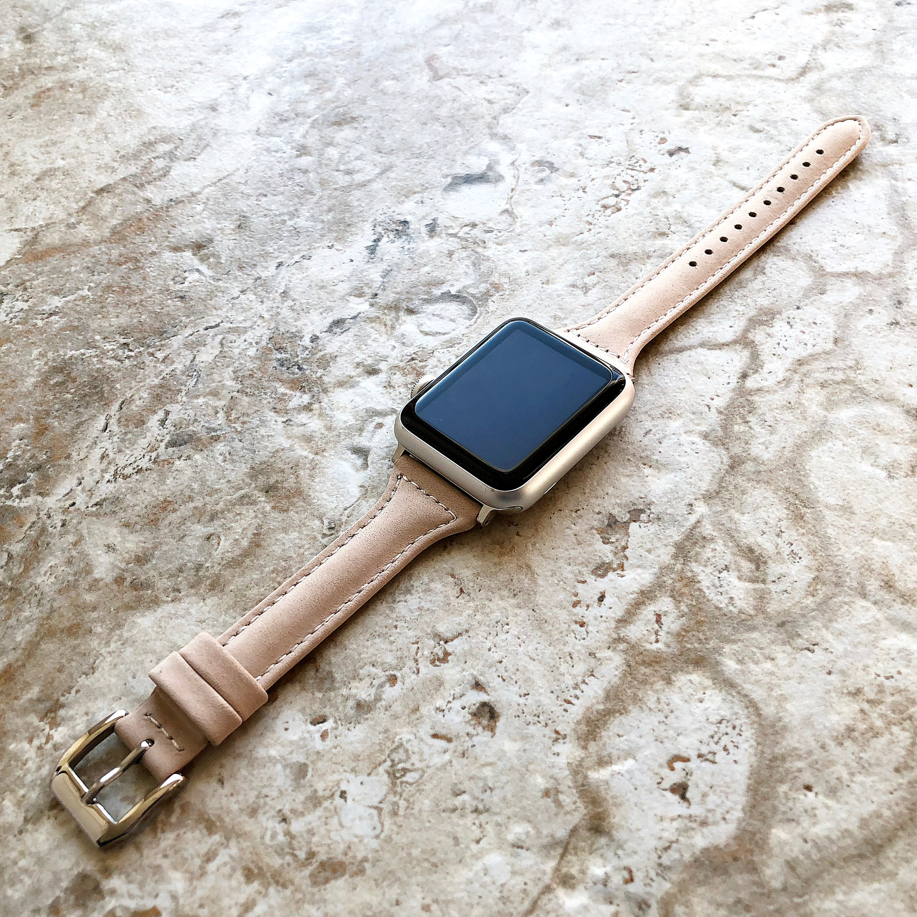 Apple Beige Modern Slim Elegant Soft Leather Band Straps Bracelet for iWatch All Series 38mm 40mm 41mm 42mm 44mm 45mm 49mm Case